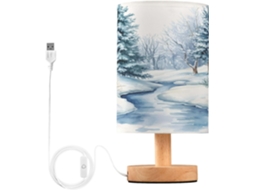 Abajur De Cabeceira Com Paisagem Inverno Em Aquarela, Luminária De Cabeceira Led, Luminária De Leitura Com Cúpula Tecido