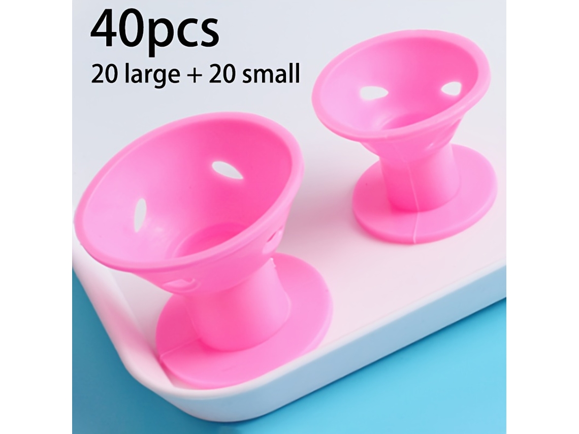 40 Rolos De Cabelo (20 Grandes + 20 Pequenos), Rosa E Branco, Para Todos Os Tipos Cabelo, Suaves Com Nós, Ideais Modelar Cachos.-aquaforge