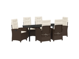 Conjunto 7 Conjunto De Jantar Para Jardim Vidaxl Castanho Vime Pe (200 X 80 X 73 Cm)