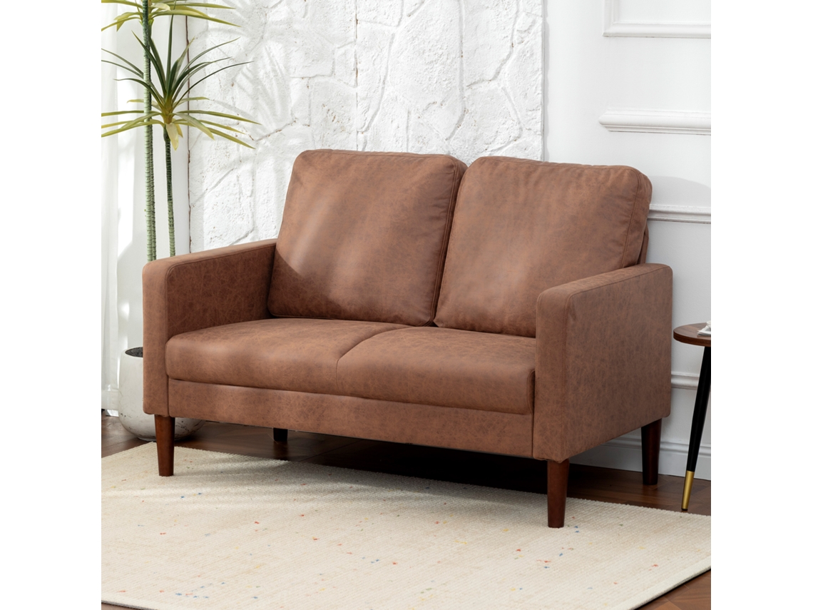 Sofá 2 Lugares Microfibra Marrom 130x78x85 Cm Pernas Madeira