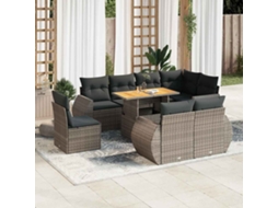 Vidaxl 9 Pcs Conjunto Sofás P/ Jardim Com Almofadões Vime Pe Cinzento