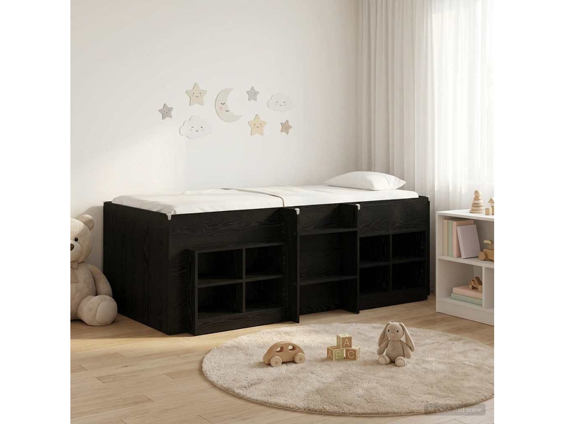 Vidaxl Cama Loft Com Armário 3 Unid. Preto Derivados De Madeira