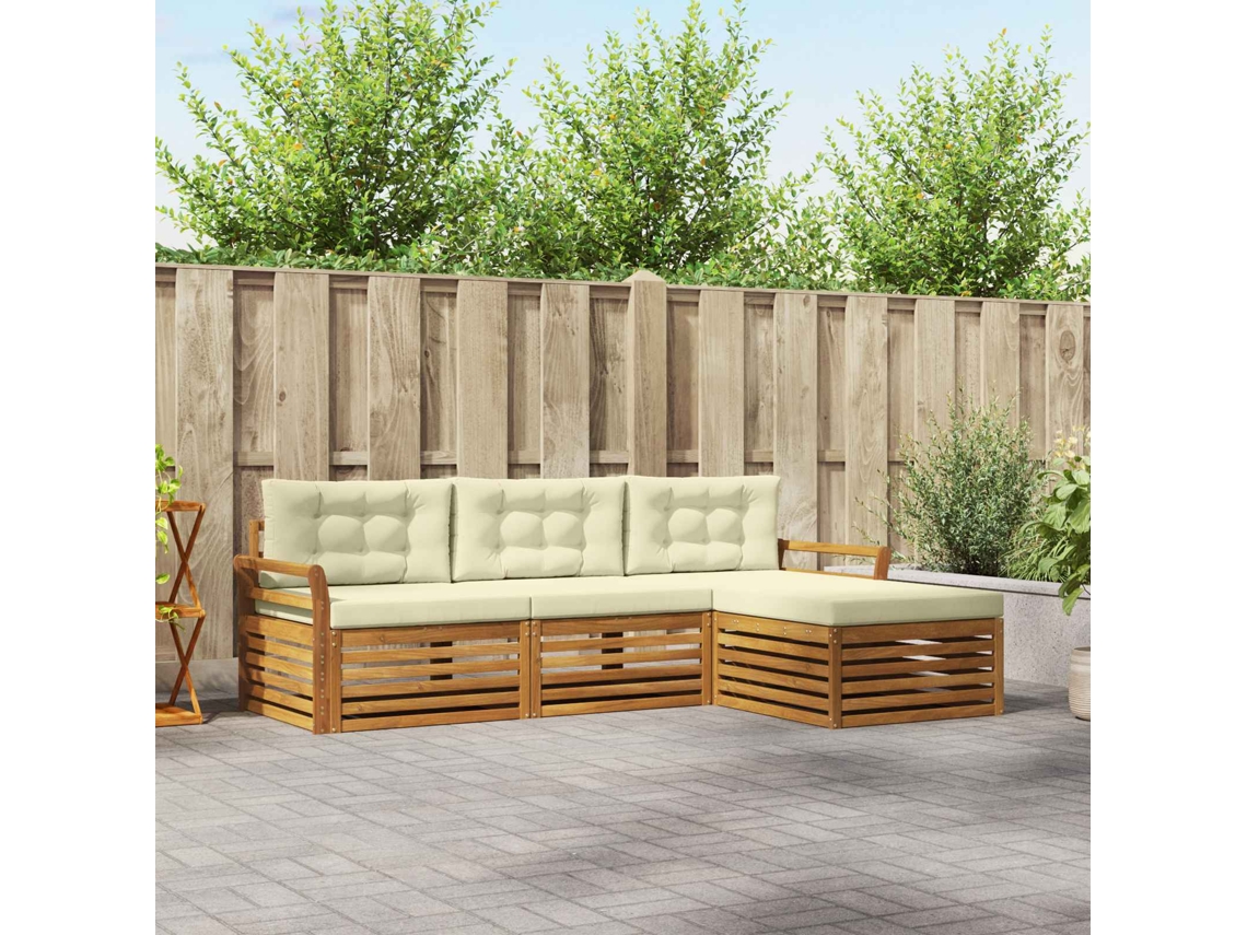 Vidaxl Conjunto De Sofás Para Exterior Com Almofada Natural E Creme