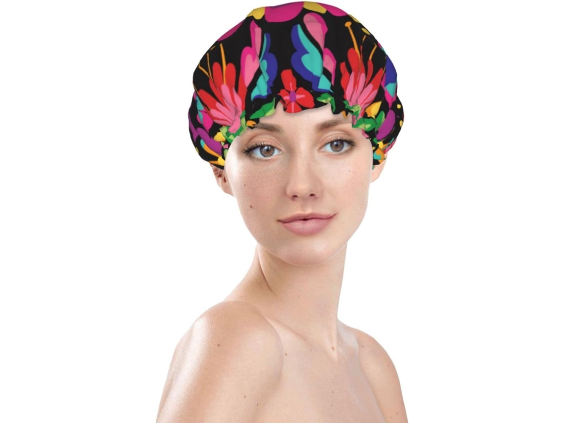 Touca De Banho Feminina, Reutilizável, Impermeável, Dupla Camada, Com Elástico, Ideal Para Cabelos Longos, Com Bordado