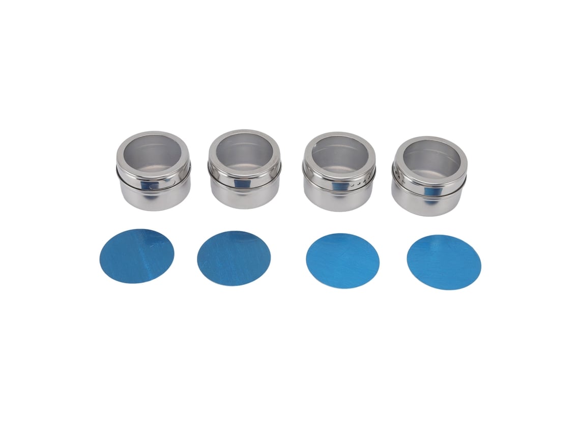 4pcs Frascos de Temperos Magnéticos em Aço Inoxidável com Peneira