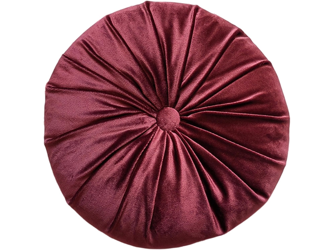 Almofada Redonda Vintage De Veludo Plissado 35cm Com Botão Central Para Sofá, Cadeira, Cama, Quarto, Sala De Estar