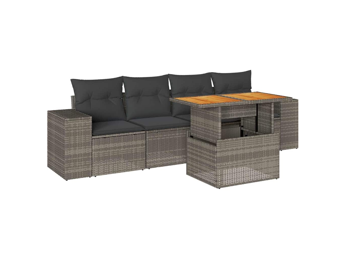 Conjunto de 5 Sofás de Jardim com Almofadões Vime Pe Cinzento MAISON EXCLUSIVE (5 pcs)