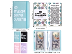 A6 Blue 100-days Money Saving Envelope Budget Storage Book With Ribbon Tie, 50-sheets + 1-flower Coated Paper