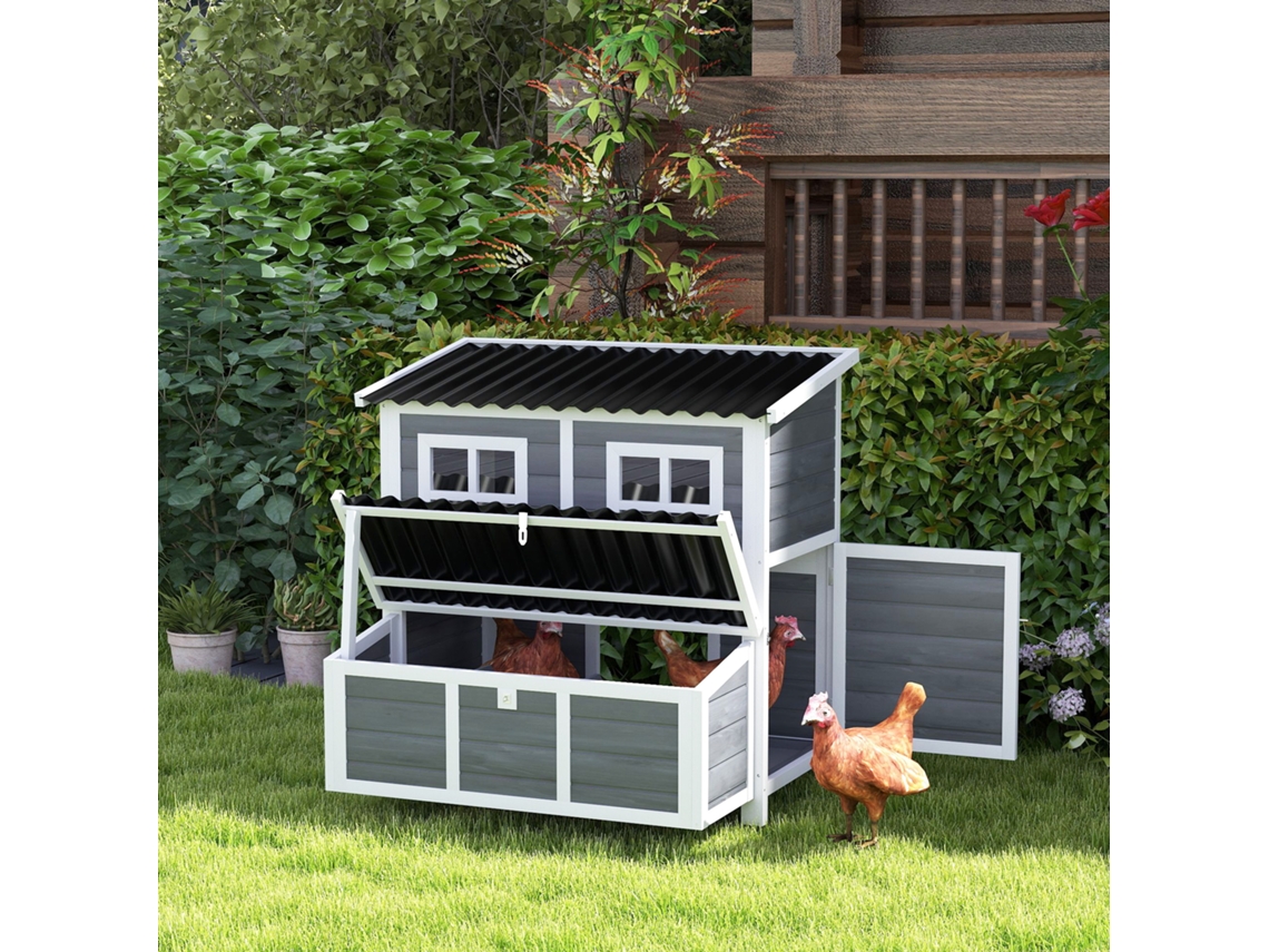 Gabinete para galinhas com ninho integrado para até 6 aves, à prova d'água, estrutura em abeto e plástico, 100x86x100cm, cinza claro