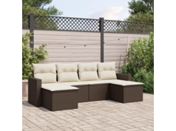 Vidaxl 6 Pcs Conjunto De Sofás Jardim C/ Almofadões Vime Pe Castanho