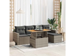 Vidaxl 6 Pcs Conjunto Sofás De Jardim Com Almofadões Vime Cinzento