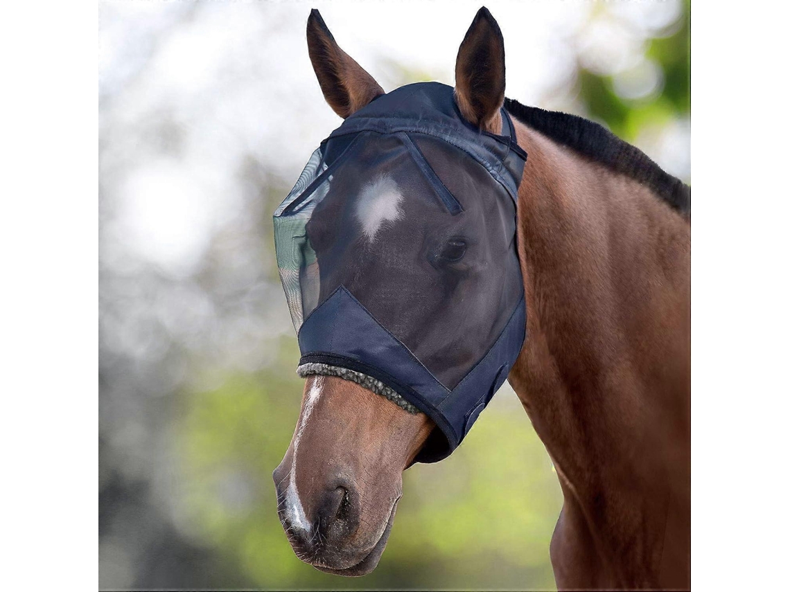 Máscara anti-insetos Omni-mask para cavalos, preta, tamanho padrão médio, com proteção UV e acolchoamento de algodão.