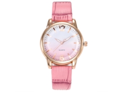 Relógio de Pulso Feminino de Quartzo com Pulseira de Pu Simples e Estiloso Rosa
