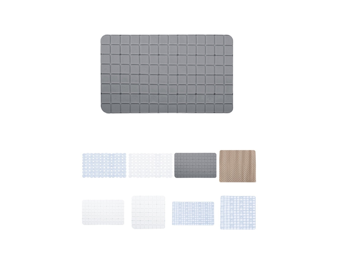 Alfombra De Baño Antideslizante Suave Y Acolchada - Estera Resistente Con Ventosas Para El Baño O Ducha Gris - Cuadrado 68x36 Cm