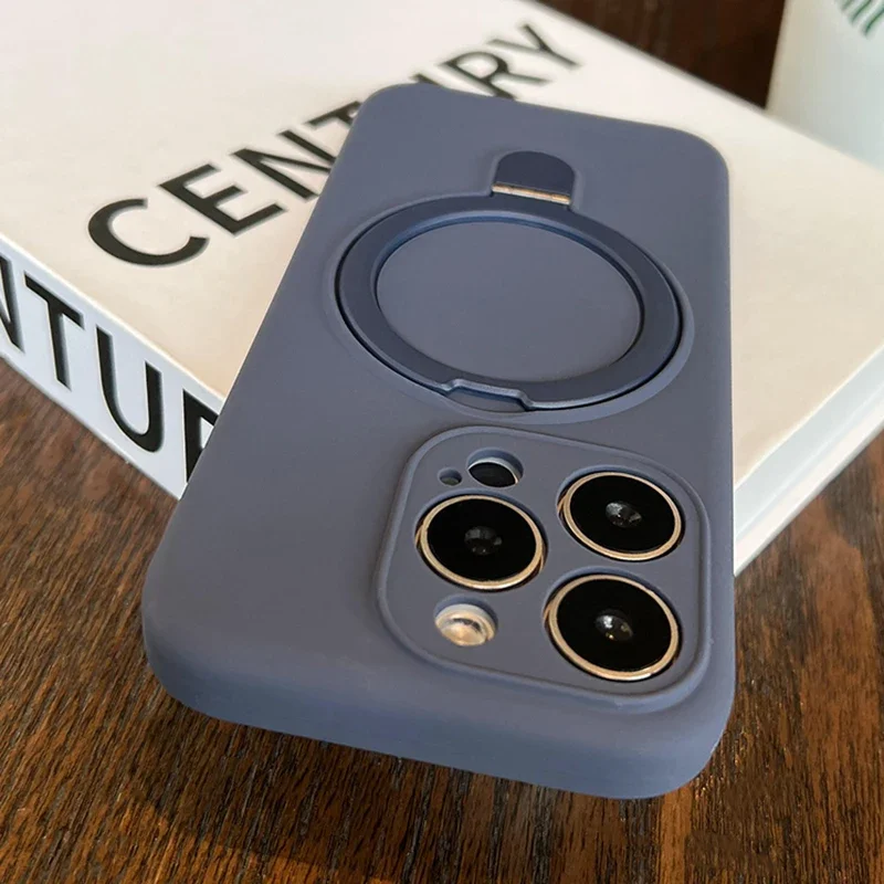Capa De Silicone Líquido Para Iphone 11 (azul Escuro) Com Suporte Magnético.