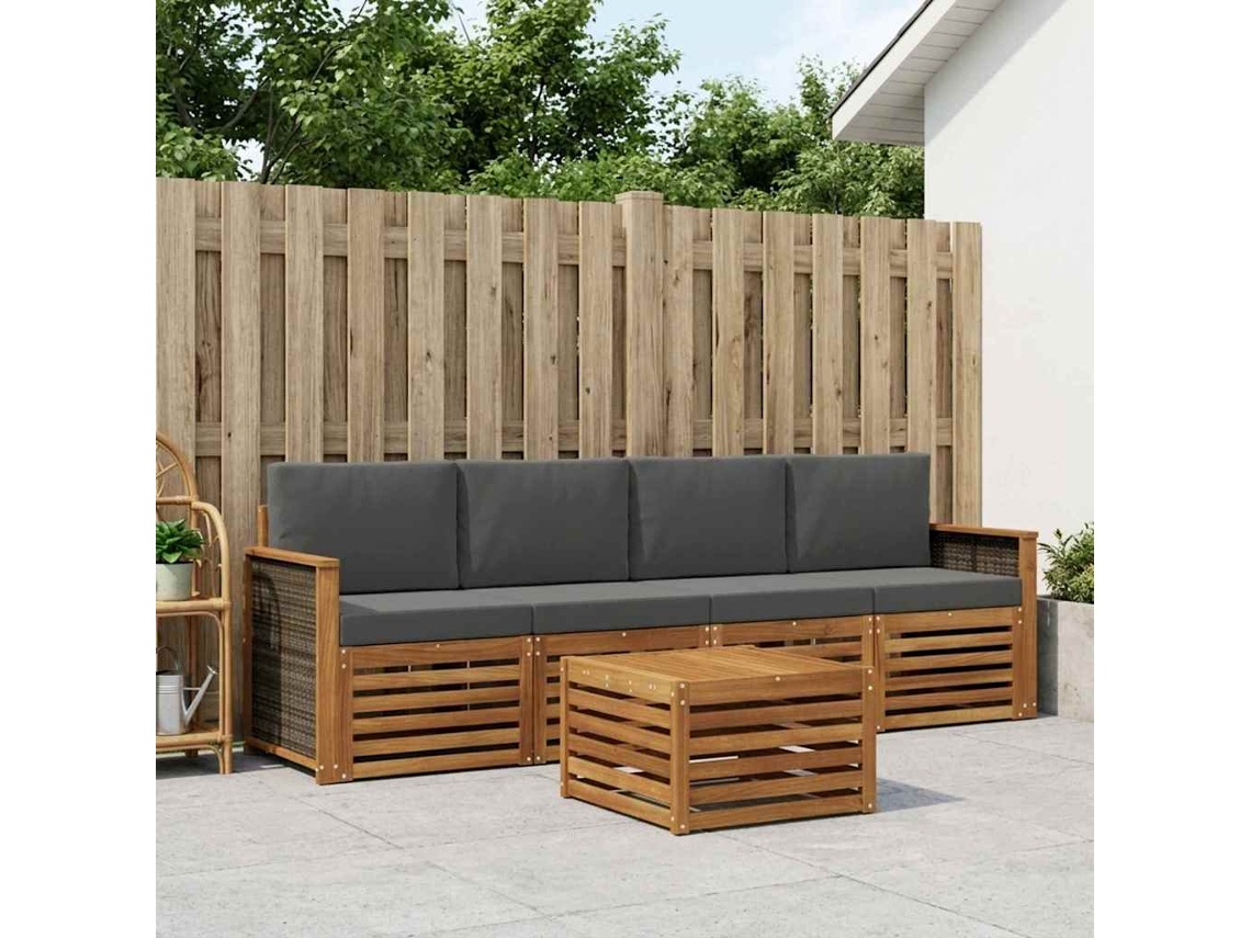 Vidaxl Conjunto De Sofás Para Exterior 5 Unid. Natural E Antracite
