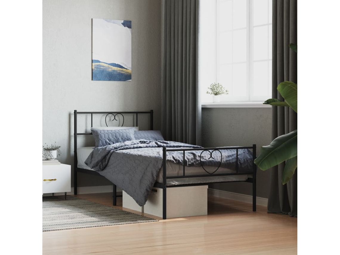 Estrutura De Cama Com Cabeceira E Pés 75x190 Cm Metal Preto