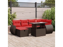 Vidaxl 7 Pcs Conjunto Sofás Jardim C/ Almofadões Vime Pe Castanho