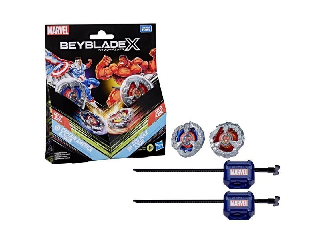 Beyblade X Multipack Toupie Capitão América 4 70gb Contra Hulk Vermelho 1 80r, A Partir De 8 Anos Hasbro