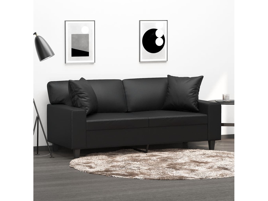 Vidaxl Sofá 2 Lugares + Almofadas Decoração 140 Cm Couro Artif. Preto