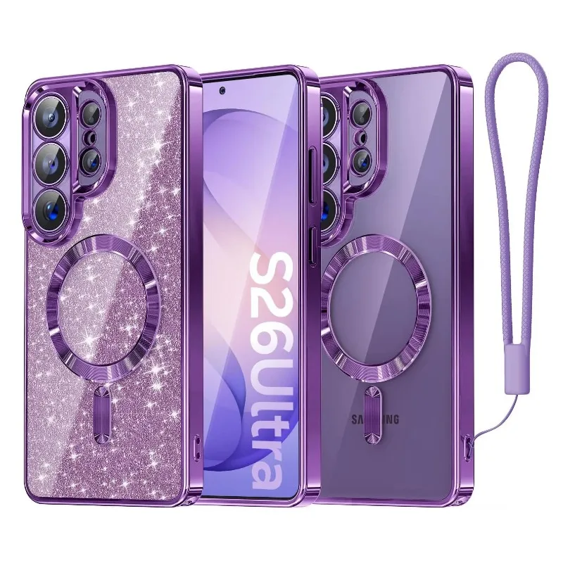 Capa Protetora Magnética Em Tpu Macio (roxo Escuro) Para Galaxy S20 Ultra Com Cordão Eletrodepositado Com Glitter.