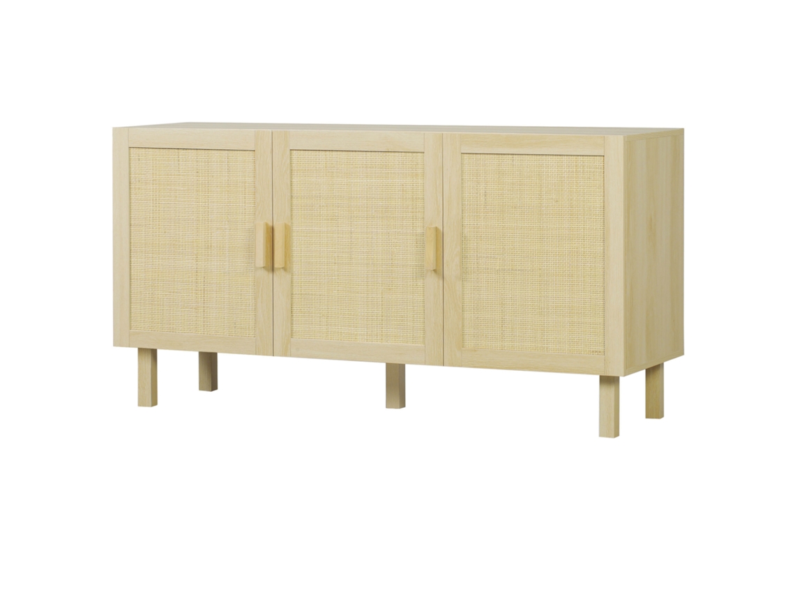 Aparador 3 portas cannage 136x41x70 Cm madeira prateleiras ajustáveis | S/MARCA