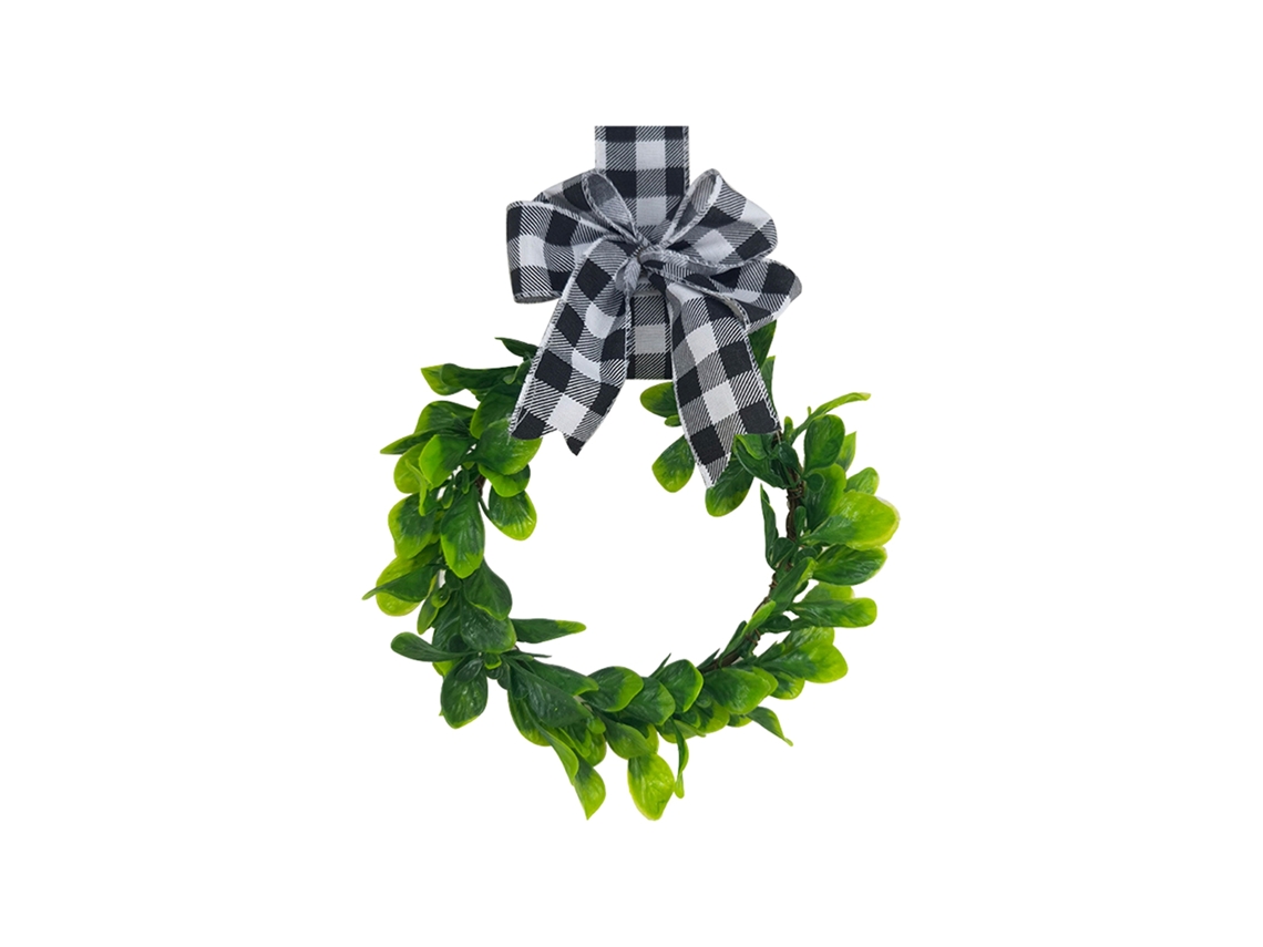 Fita Natal xadrez em branco e preto para decoração com laço e ramos de juta LAXISCREED