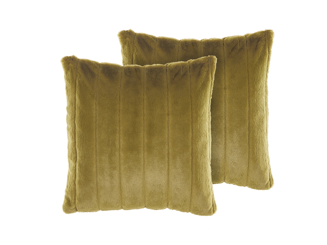 Conjunto De 2 Almofadas Decorativas Beliani Pumila De Pelo Sintético Verde-oliva 45x45x10