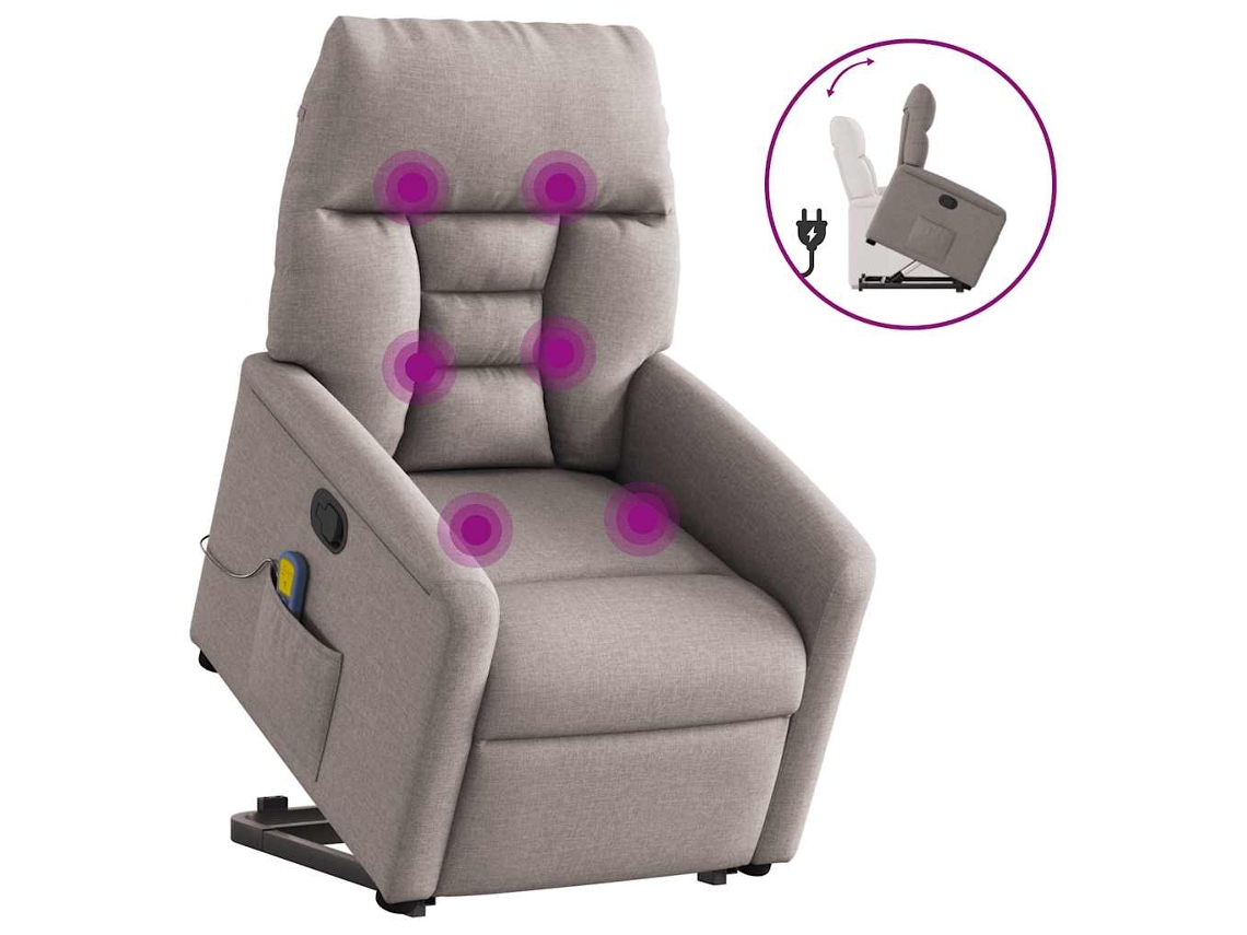 Vidaxl Poltrona Elevatória De Massagens Tecido Cinzento-acastanhado