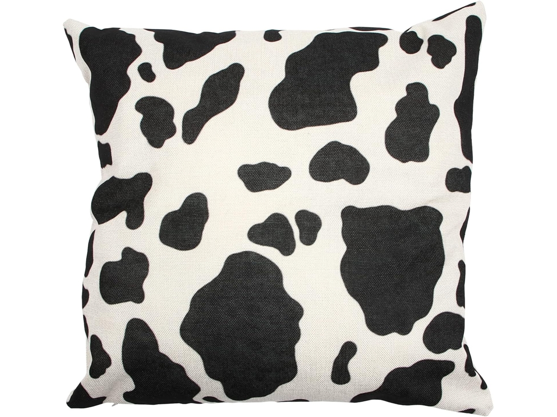 Capa de Almofada Decorativa com Estampa Vaca, Feita Pelúcia Pelo Curto. Lavável, na Cor Branca CHABERLU