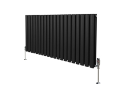 Radiador Coluna Oval Preto 600×1200 Mm Em Aço Carbono Com 5367 Btu, Revestimento Triplo E Conjunto De Válvulas