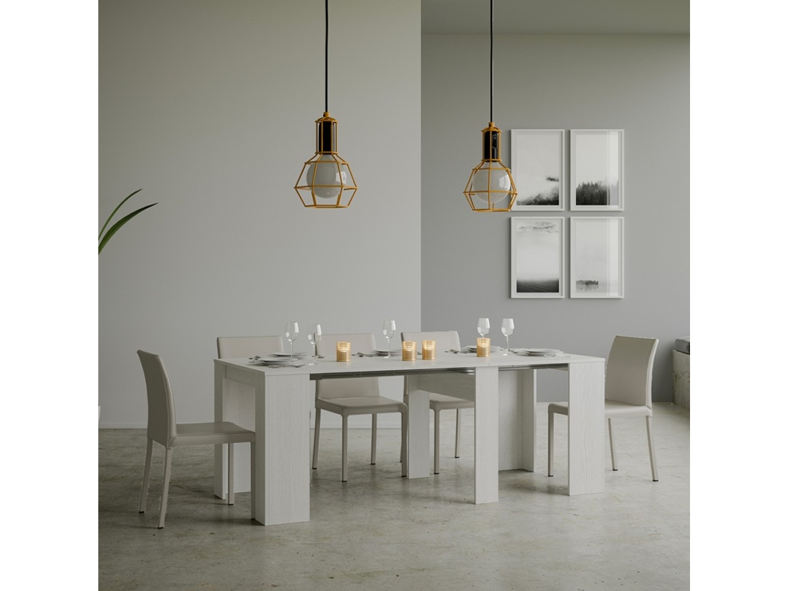 Console mesa de jantar extensível 90x48-308cm madeira branca Basic