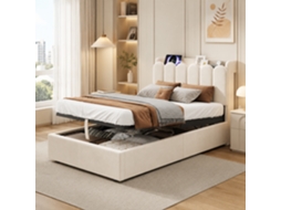 Cama Estofada Veludo Bege 90x200 Cm