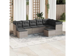 Vidaxl 9 Pcs Conj. Sofás Jardim Com Almofadões Vime Pe Cinzento-claro