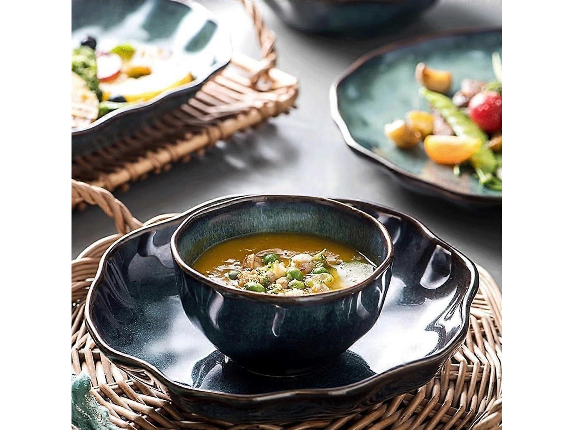 Tigela Grande De Cerâmica Esmaltada Verde, Tigela Funda Para Macarrão Ramen, Sopa Quente E Cereais.
