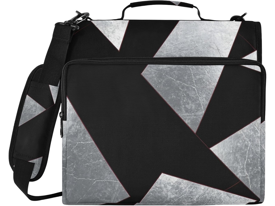 Pasta Arquivos De 1, 5 Polegadas Com Design Abstrato Preto E Prateado, 3-argolas Com Bolsos Extras E Alça