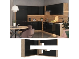 Cozinha Em Ângulo Fame-line, 347x257cm Sem Pt, Preto Listrado/carvalho Dourado, Carvalho De Força Dourado, Vicco