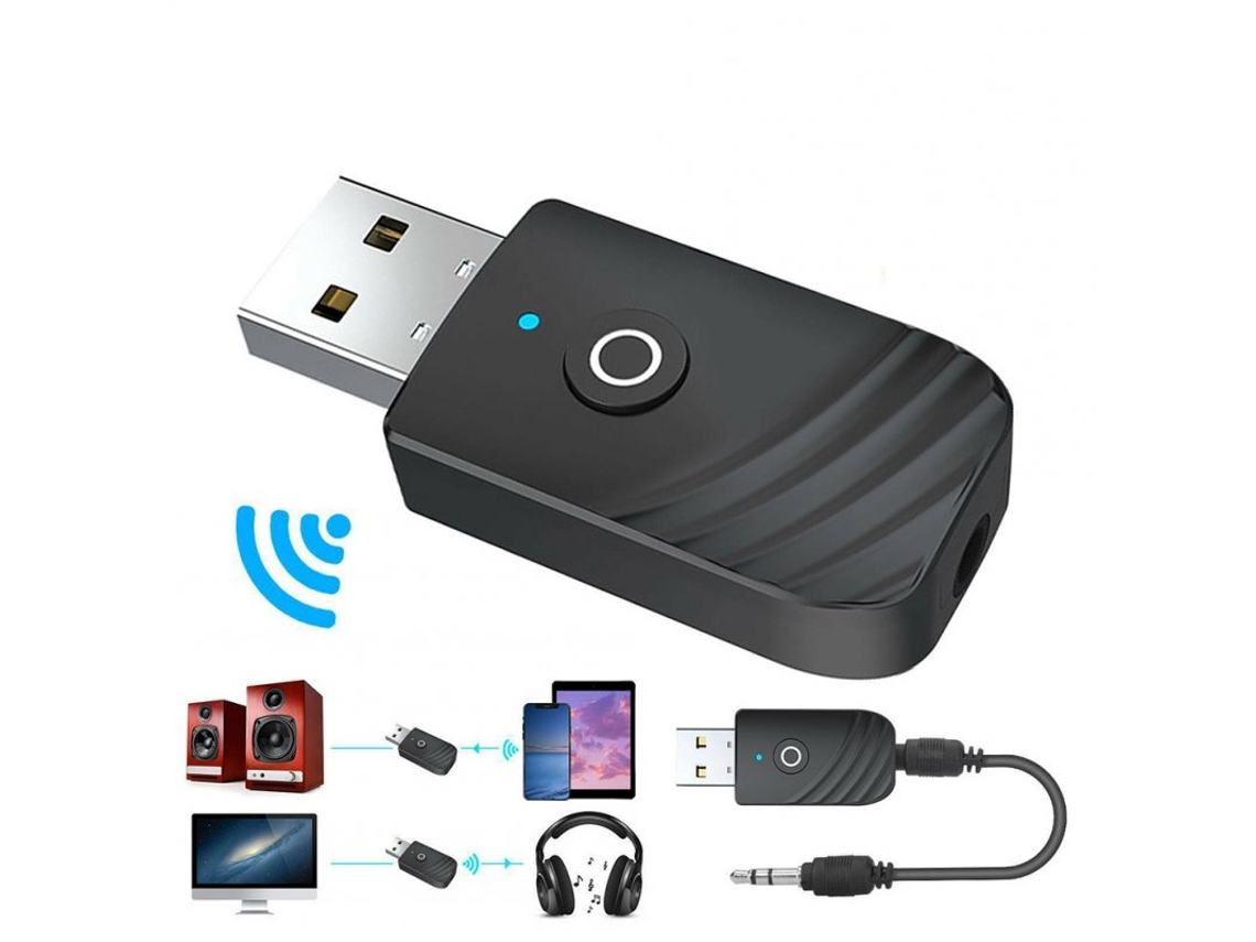 Receptor de Áudio 5.0 Sem Fio Usb Compatível com Bluetooth 5.0 Transmissor 2 em 1
