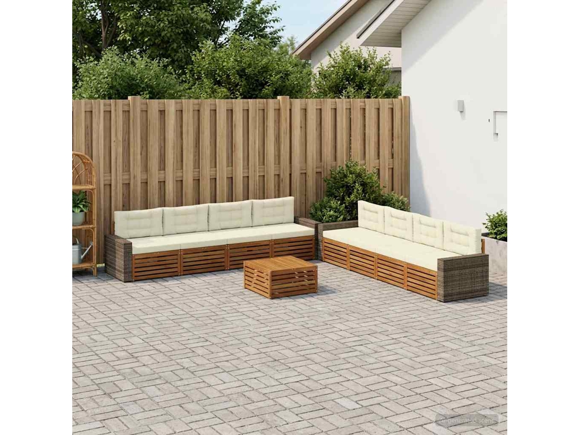 Vidaxl Conjunto De Sofás Para Exterior 9 Unid. Natural E Creme