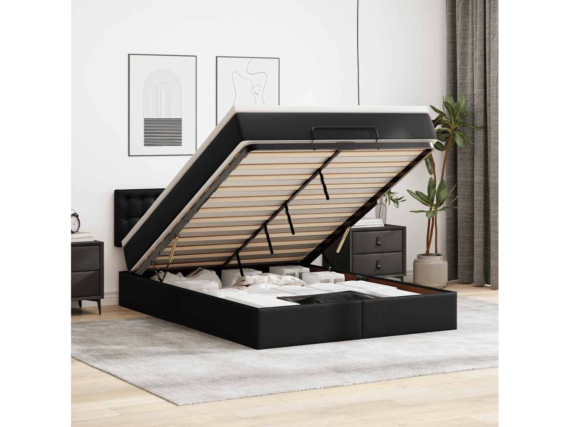 Vidaxl Estrutura De Cama Otomana Com Colchão 140x190 Cm Preta