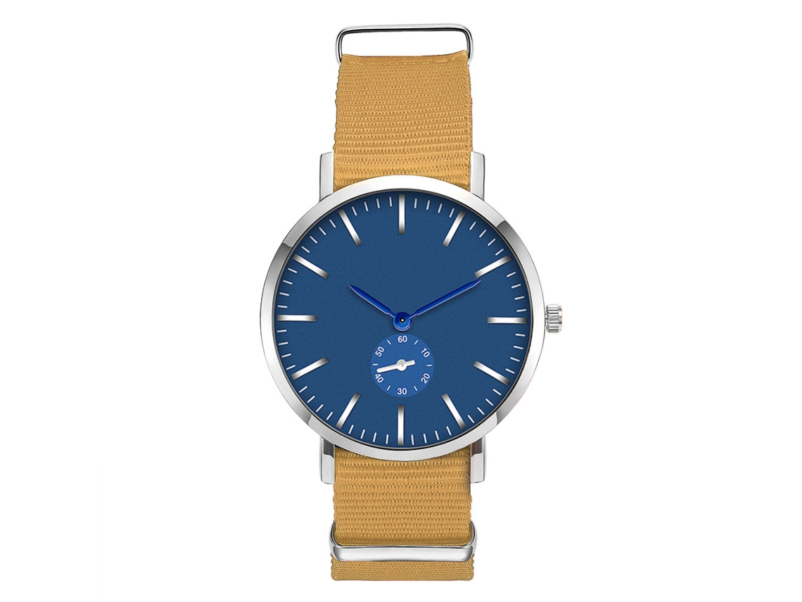Relógio masculino de quartzo com pulseira de nylon bege casual e elegante.