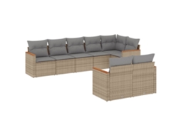 Conjunto de 8 Sofás Jardim com Almofadões Vime Pe Bege Misturado MAISON EXCLUSIVE