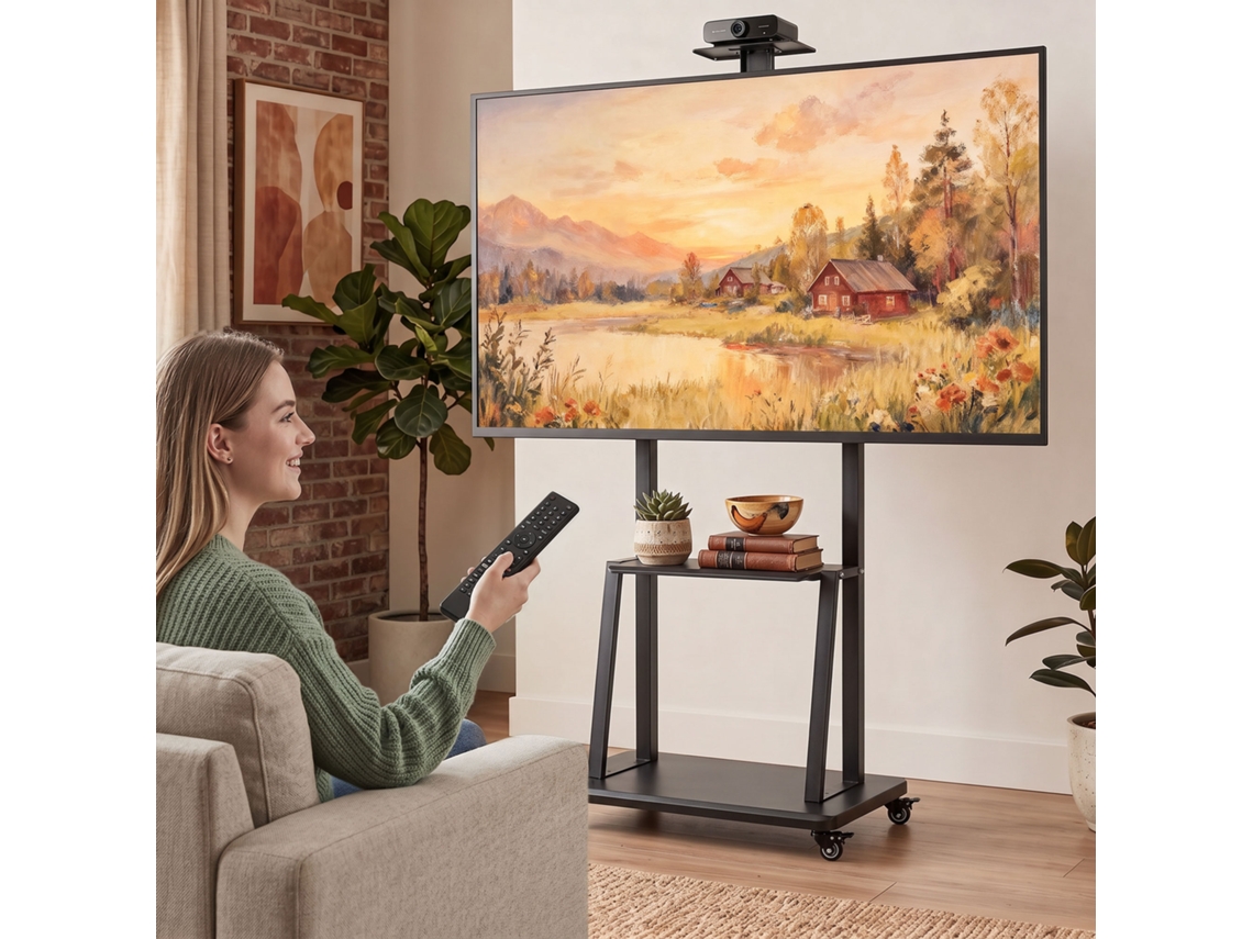 Suporte Para Tv De 32 A 75 Polegadas Com Altura Ajustável, Rodas E Prateleira, Preto.