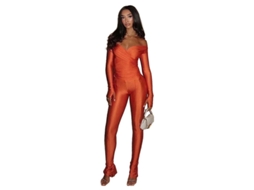 Conjunto De Esporte Casual Com Blusa De Gola V E Calça De Cintura Alta Para Mulher Laranja