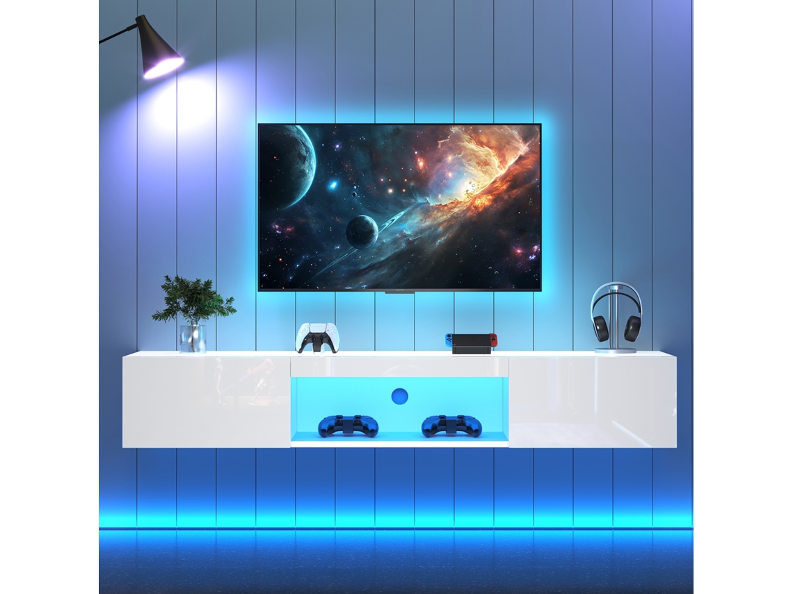 Painel de TV Mural 160x31x22 cm, Led Bluetooth, Compartimentos, para Tela até 70 polegadas KOMHTOM