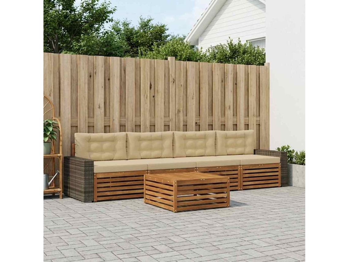 Vidaxl Conjunto De Sofás Para Exterior 5 Pcs Natural E Bege