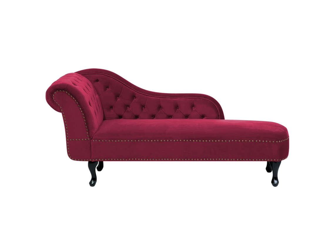 Chaise Longue À Esquerda BELIANI Nimes de Veludo Bordeaux 169x65x79