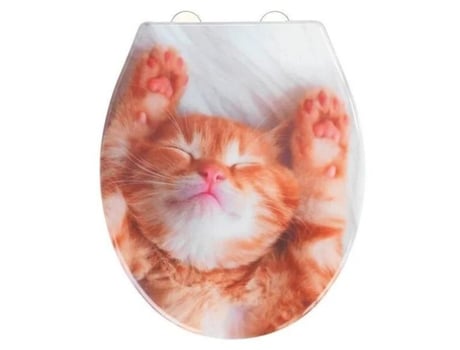 Assento sanitário gatinho - Allstar - Madeira - Branco e laranja
