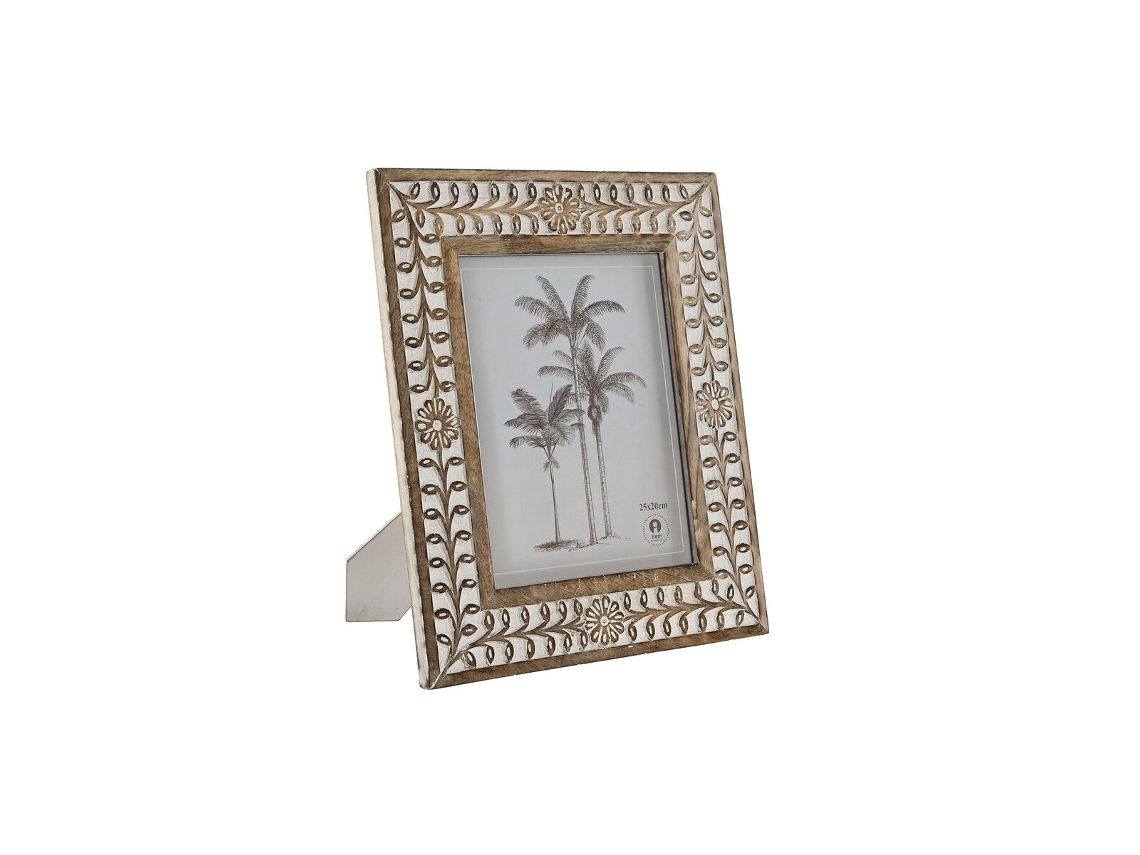 Moldura de Fotos HOME ESPRIT Branco Natural Cristal Madeira de mangueira Flor Índio 31,5 x 2 x 36,5 cm