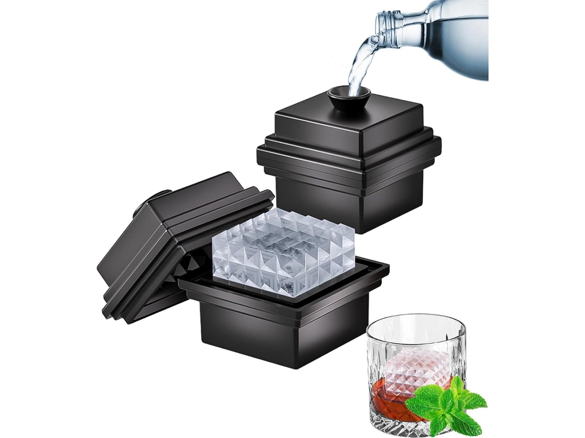 2 Formas Grandes De Gelo De Silicone Com Tampa Funil - 7cm - Fácil De Desenformar - Derretimento Lento, Cubos Em Formato De Diamante